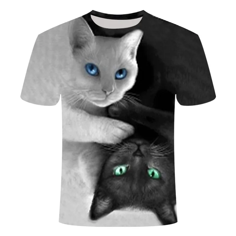 Черно-белая футболка с кошками для мужчинженщин, 3d принт, Meow, звезда, кошка, хип-хоп, Мультяшные футболки, летние топы, футболки, модные 3d руба... (art.: 3a385df4b25) - 3a385df4b25