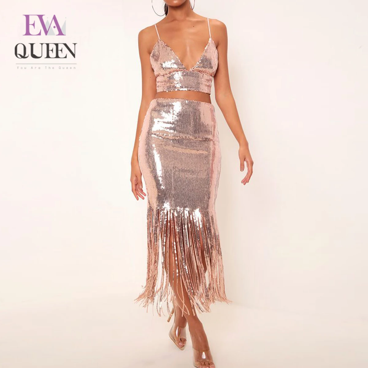 Женский комплект из двух предметов EvaQueen 2 шт. с блестками и кисточками на тонких