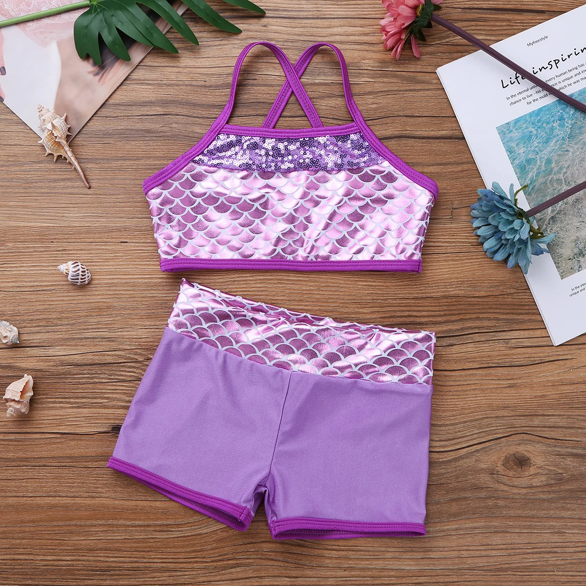 Детский комплект из топа и шортов с блестками для девочек|Комплекты одежды