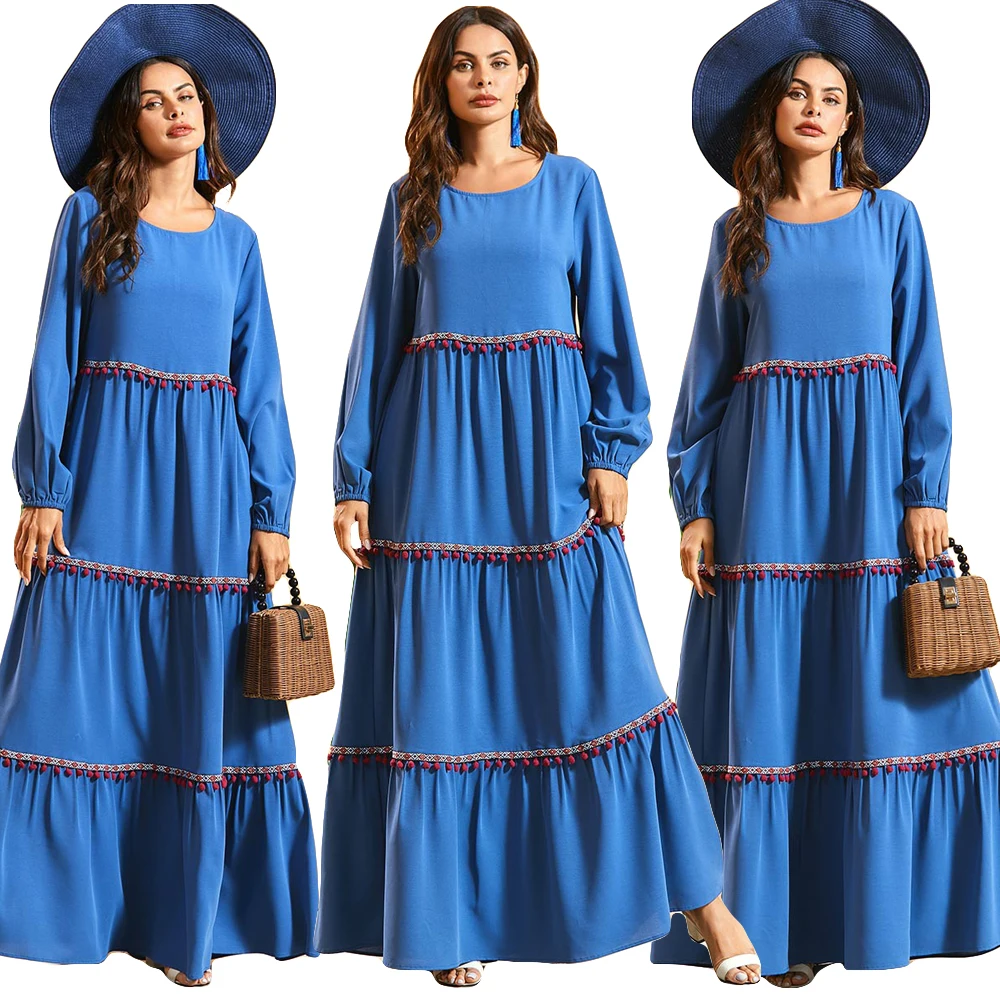 

Ethnic Abaya Maxi Dress Fashion Women Muslim Long Sleeve Kaftan Pleated Jilbab Islamic Robes Turkey Ramadan Prayer Vintage Gown