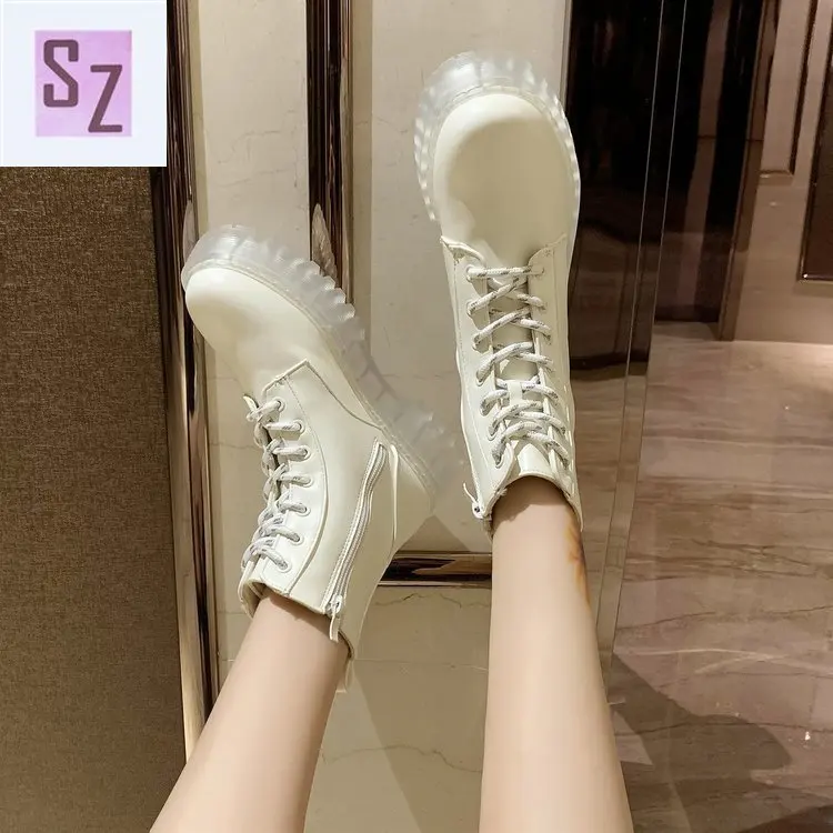 

Candy Color Martin Boots Women's Fall 2021 New Harajuku Korean Style Lace-up Round Toe Jelly Sole Boots white boots
