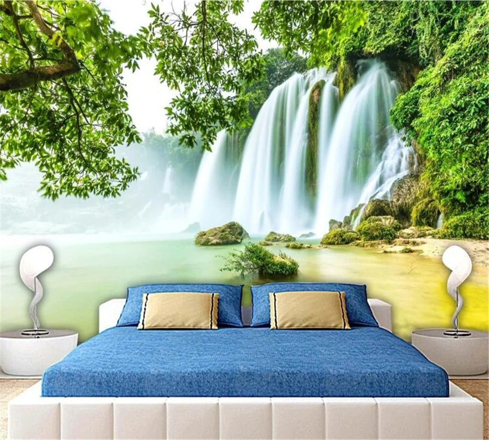

beibehang Customized Wallpaper Modern Green Waterfall Scenery Beautiful Simple Clear HD Background Wall papel de parede