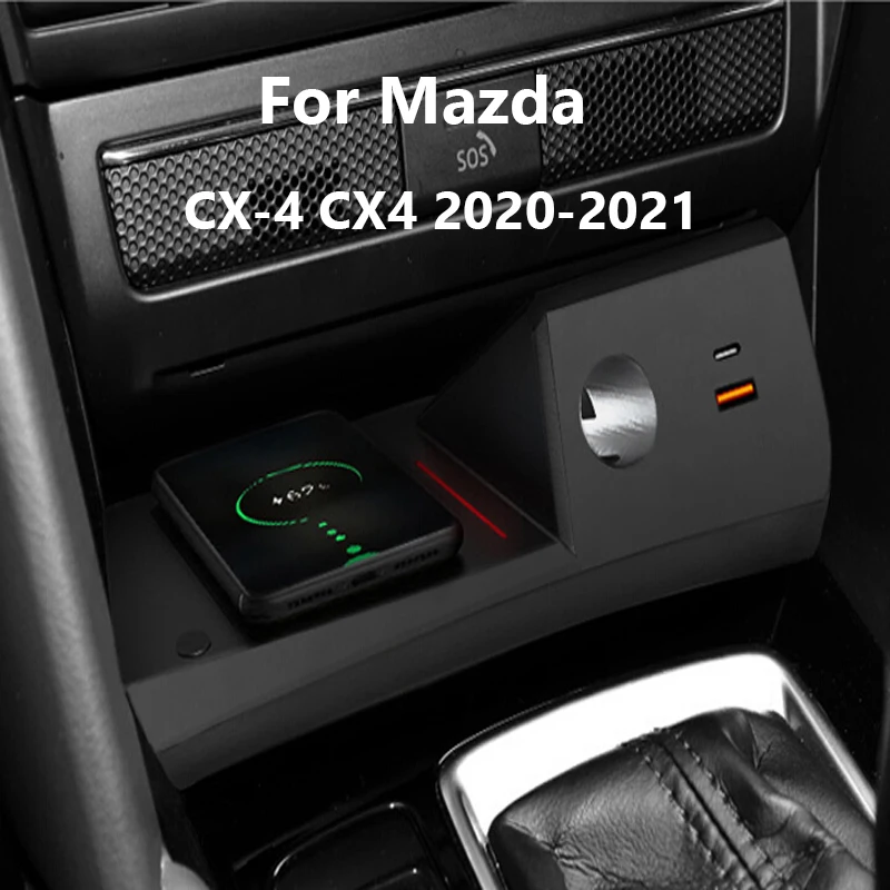 QI Car Wireless Charger For Mazda CX-4 2017-2021 Phone Charging Plate Auto Parts 15W Central Control Cigarette Lighter Install