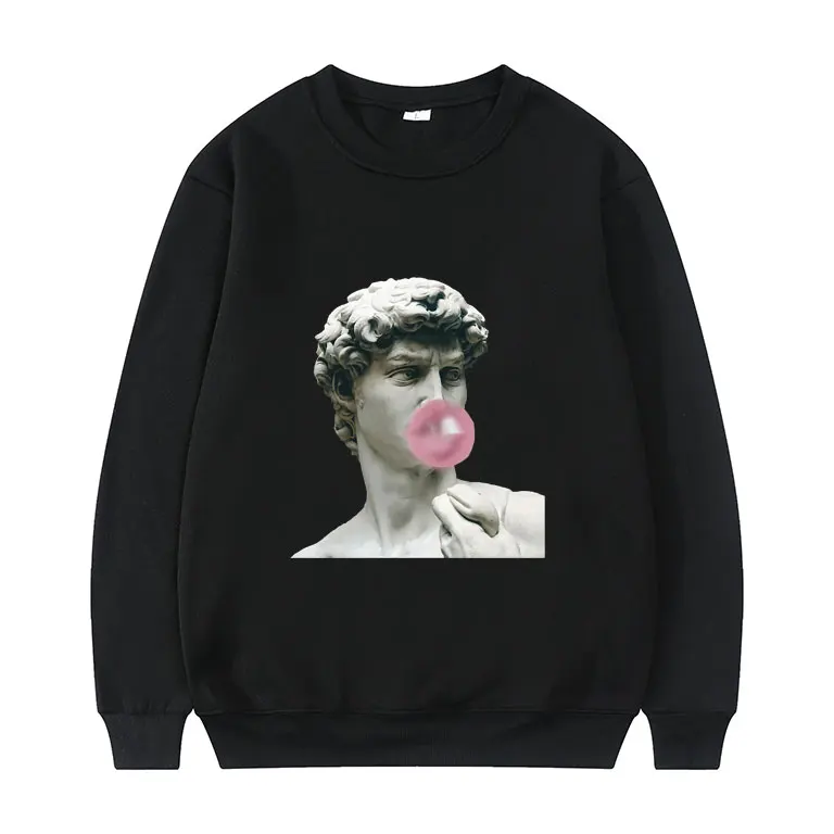

David Sculpture Miguel Angel Sweatshirt Men Blowing Bubble Gum Funny Print Pullover Men Women Oversized Round Neck Sweatshirts