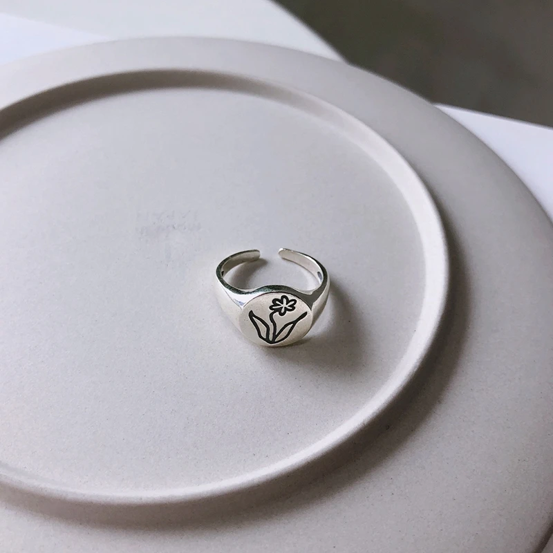 LouLeur 925 пробы серебряные кольца для женщин круглая скульптура человеческое лицо цветок уникальные кольца для сестры элегантные серебряные 925 ювелирные изделия