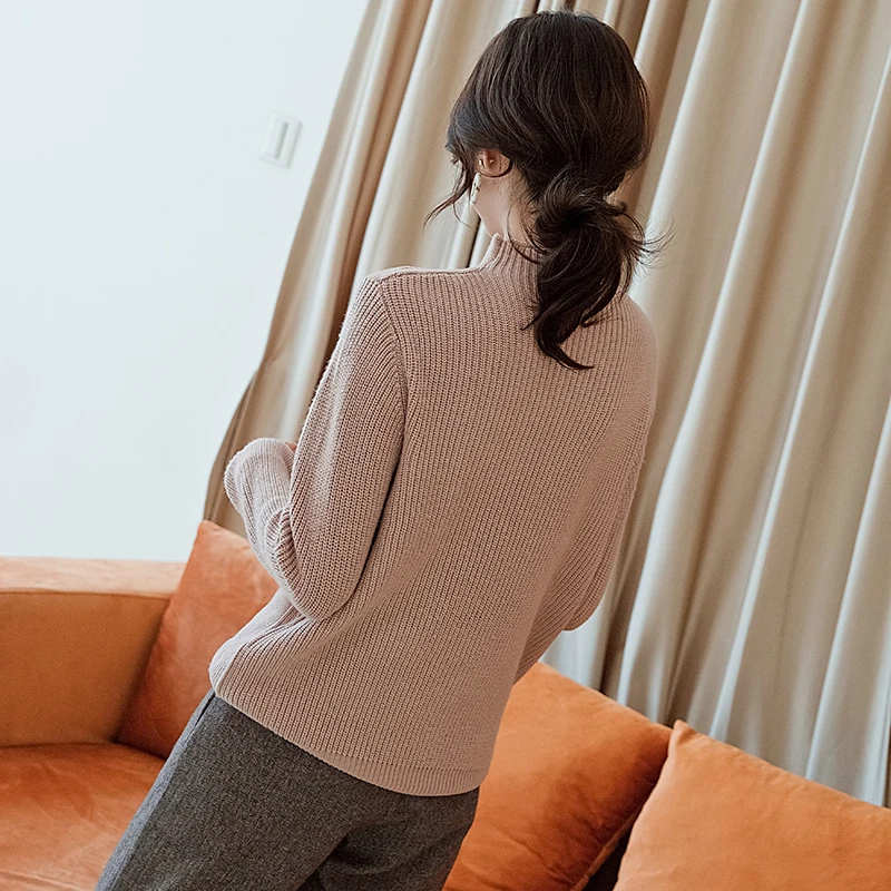 Женский кашемировый свитер свободный утепленный пуловер с полувысоким