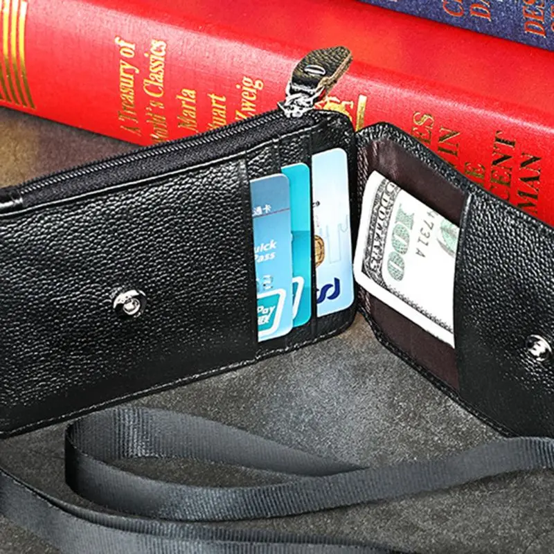 

Portable Genuine Leather RFID Blocking Business ID Card Credit Holder Lanyard Purse Wallet