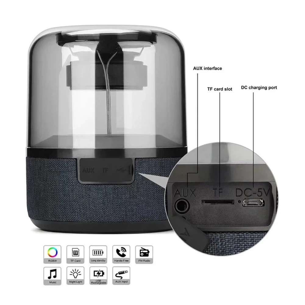 

Creative Bluetooth Speaker TWS Bass Column Portable Wireless 3D Stereo Speaker Subwoofer with LED Night Light FM DJ Boombox