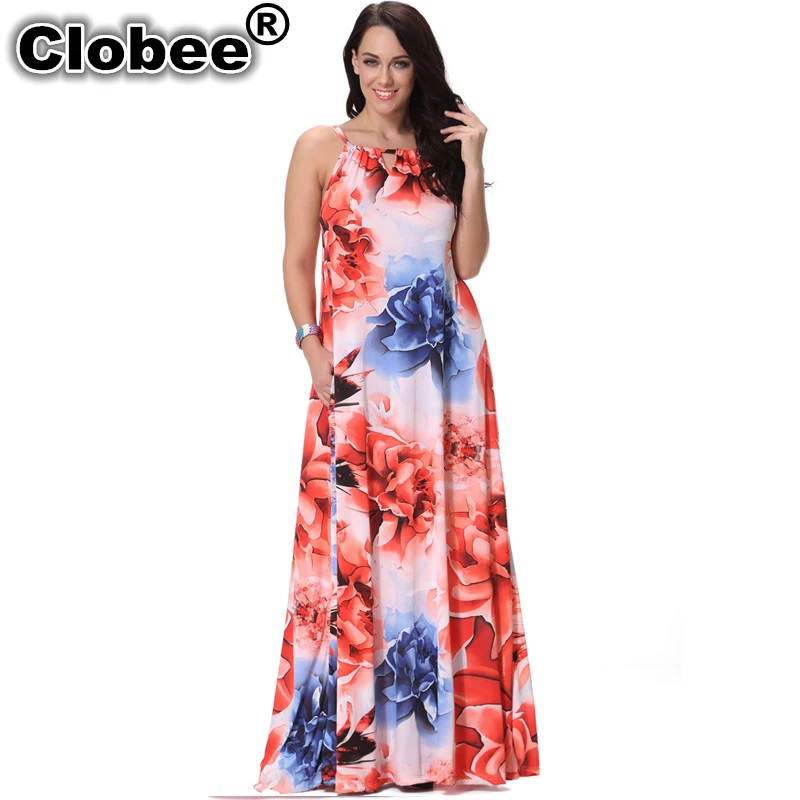 Пляжное платье размера плюс летнее Украинское с цветочным принтом макси платья