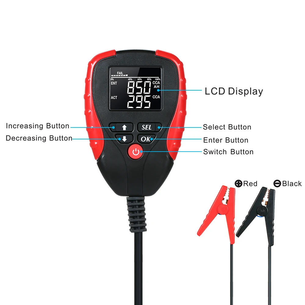 12V Car Battery Tester Digital Automotive Diagnostic with AH/CCA Mode Load Testers Charging Analyzer | Инструменты