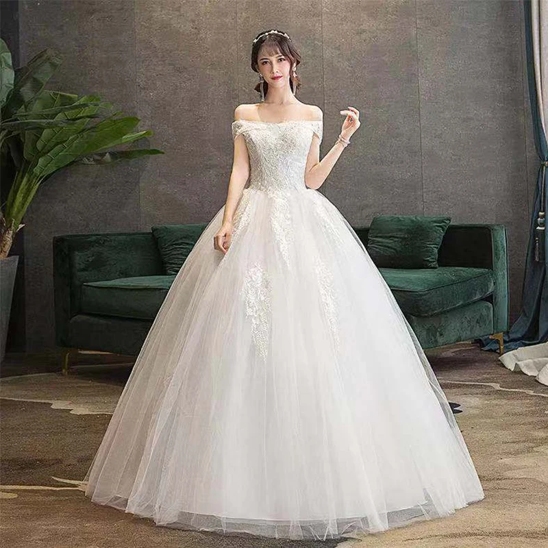 

White Boat Neck Wedding Dress Elegant Embroidery Empire Short Sleeves Plus Size Wedding Gowns For Women Vestidos De Novia G271