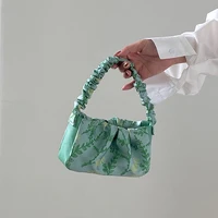 fashion girly floral design pleated handbag nylon casual crossbody chain bag womens all match floral bag