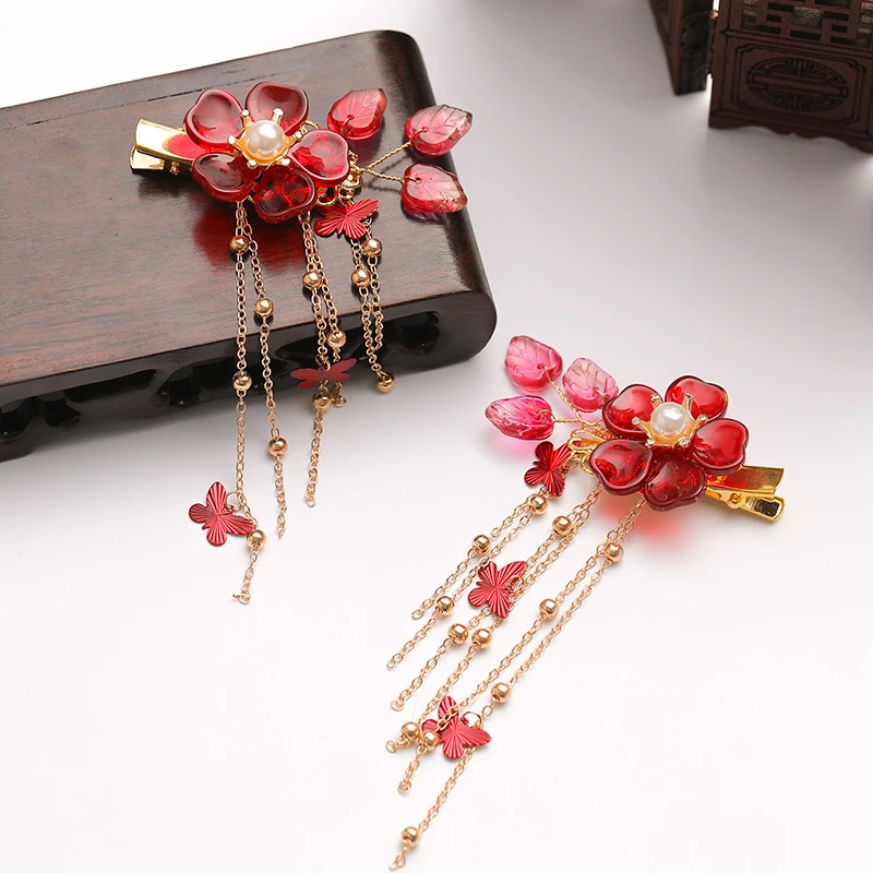 2 шт. украшение для волос Hanfu винтажная красная заколка с кисточками аксессуары