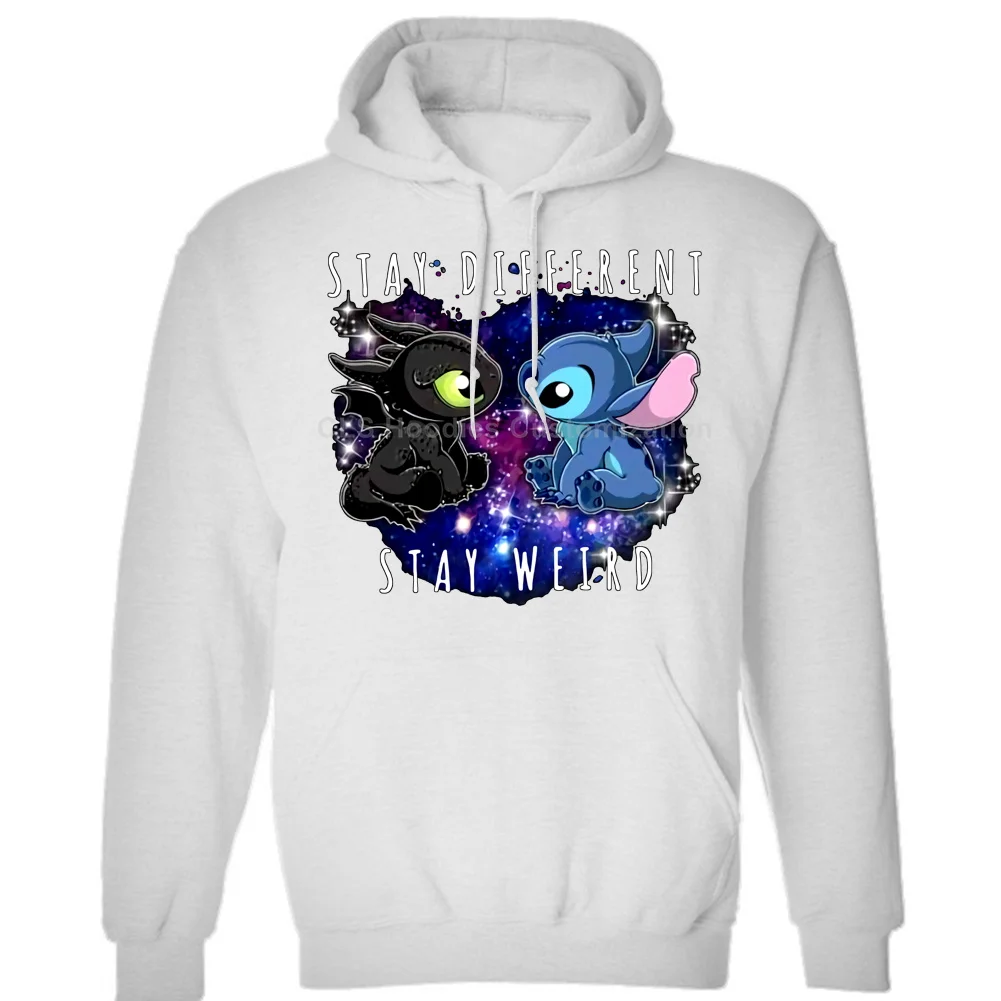 Hoodies White Стежка и Беззубик оставайтесь разными стежками странная футболка Хлопковая мужская S-3XLCartoon Футболка Мужская Унисекс Новая мода - Цвет: Hoodies White
