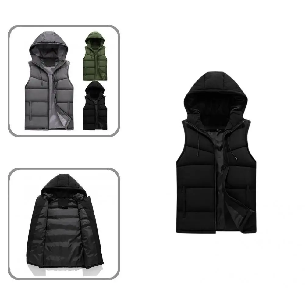 

All-Match Handsome Hooded Solid Color Padded Sleeveless Coat Lightweight Vest Coat 3D Cutting for Autumn Winter