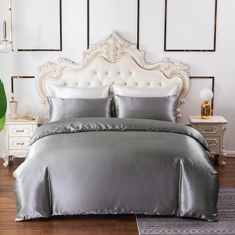 

Solid Color Burgundy Satin Silk Bedding Set Home Textile King Size Bed Set Bedclothes Soft Skin-Friendly Duvet Cover Pillowcases