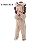 Одежда для новорожденных; Для маленьких мальчиков и девочек зимняя одежда 3D для детей, с рисунком в виде льва, с длинным рукавом, с капюшоном, теплая флисовая Песочник Комбинезон хлопковый наряды # g4