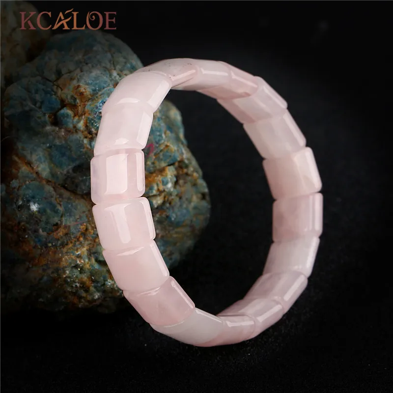 pink stone Бренд KCALOE, трендовые розовые кварцевые браслеты для йоги, браслеты и браслеты с квадратным натуральным камнем, растягивающийся браслет из бисера для женщин - Окраска металла: pink stone