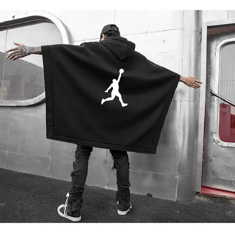 

New Men's Cloak Hoodies Sweatshirts High street Letters Printing Fleece Oversized Hoodie Fashion Hip Hop Sweatshirt Couples