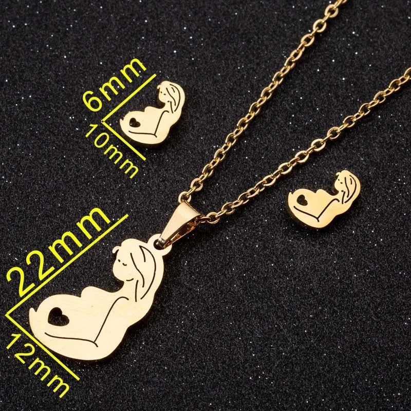 

Mother's Gift Jewelry Set Creative Stainless Steel Gold Color Love Gift Charm Earrings For Women Maternal Family Chain Jewelry