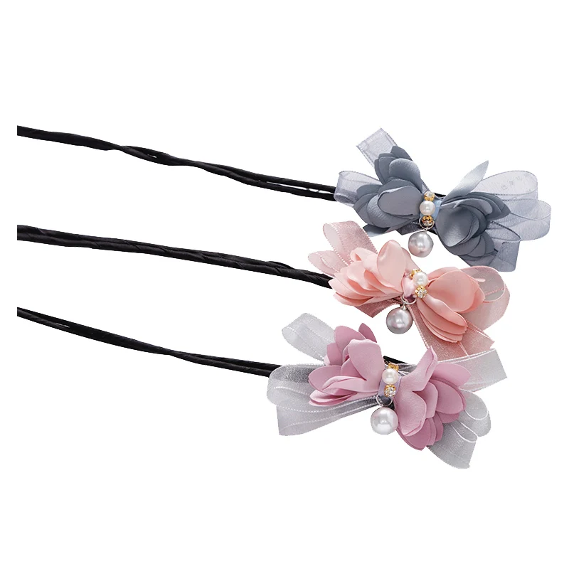 

New Women Elegant Flower Bow Donut Bun Maker Sweet Big Pearls DIY Hair Style Making Tool Fashion Style Headband Hair Accessories
