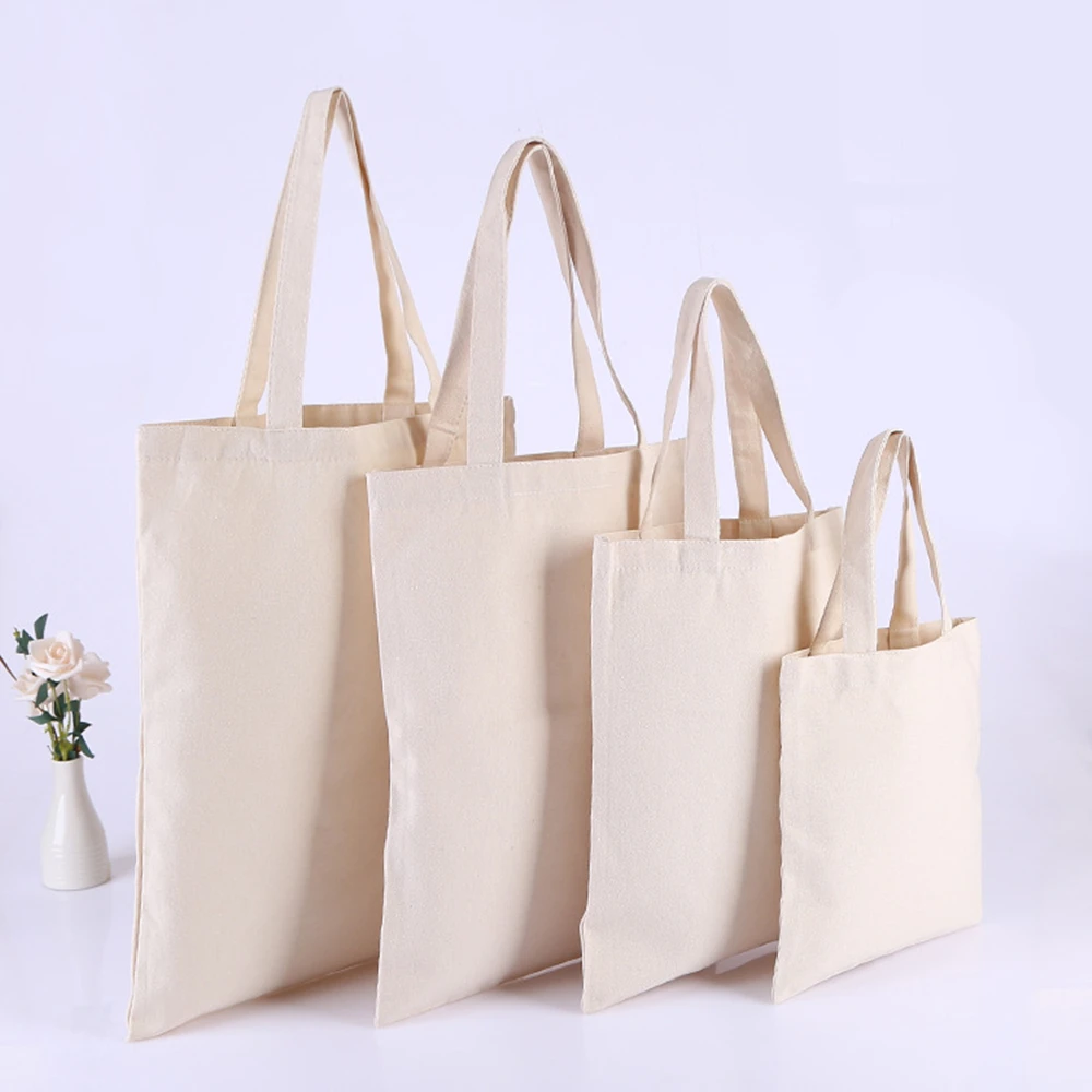5 PCS Hot Sold Blank Pattern Canvas Shopping Bags Eco Reusable Foldable Shoulder Bag Handbag Tote Cotton Tote Bag Wholesale Cust