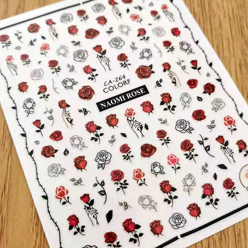

Newest Red Rose Design 3D Self Adhesive Back Glue Decal Slider DIY Decoration Tools Nail Stickers CA 264