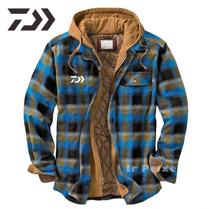 

New Fshion Daiwa Fishing Jacket Autumn Winter Windproof Fishing Clothing Hoodie Patchwork Thick Outdoor Fishing Shirt Casual Men