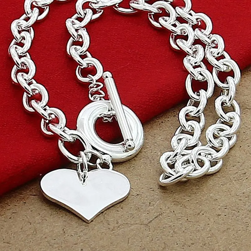

2019 New Fashion Chain Link Necklace Silver 925 Jewelry Heart Pendant Necklaces Trendy Jewelry for Women