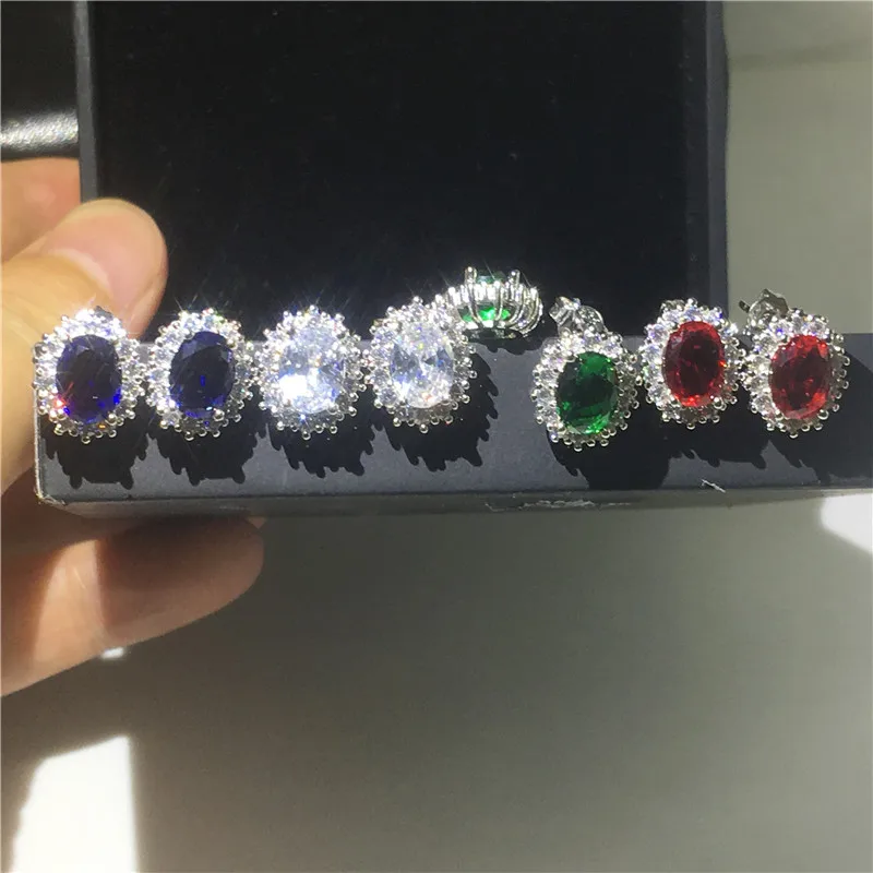 Женские свадебные серьги гвоздики принцессы Дианы из серебра 925 пробы с камнем AAAA