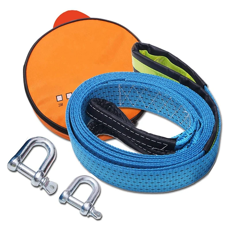 

5M 8Tons Car Towing Rope Strape Cable with U Hook Shackle High Strength Nylon Light for Car Truck Trailer SUV