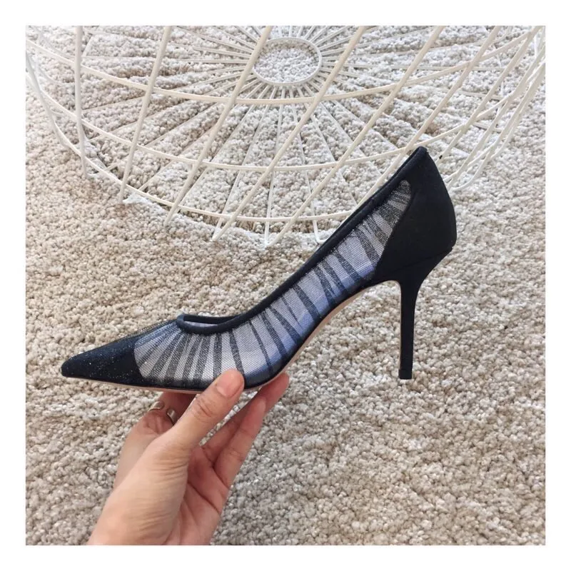

2021 New Mesh Fairy Wedding Shoes All-match Sexy Lace Pointed Stiletto High Heels Bridesmaid Flat Shoes Trendy Women's Shoes