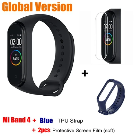global add blue tpu Xiaomi mi Band 4 глобальная Версия смарт-Браслет фитнес-трекер mi Band 4 браслет 5ATM водонепроницаемый 0,9" OLED экран пульсометр - Цвет: global add blue tpu
