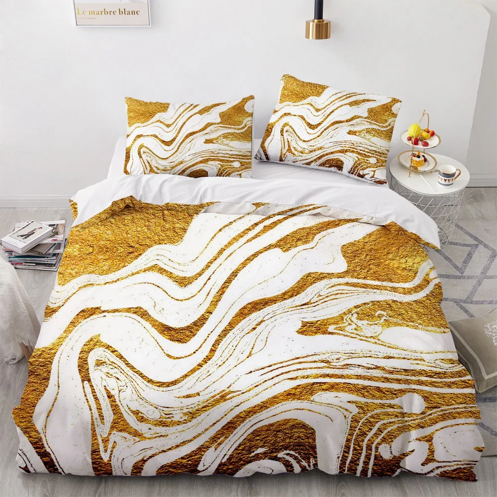 

Golden Bedding Sets 3D Marbling Duvet Quilt Cover Set White Comforter Bed Linen Pillowcase King Queen Full Double Home Texitle