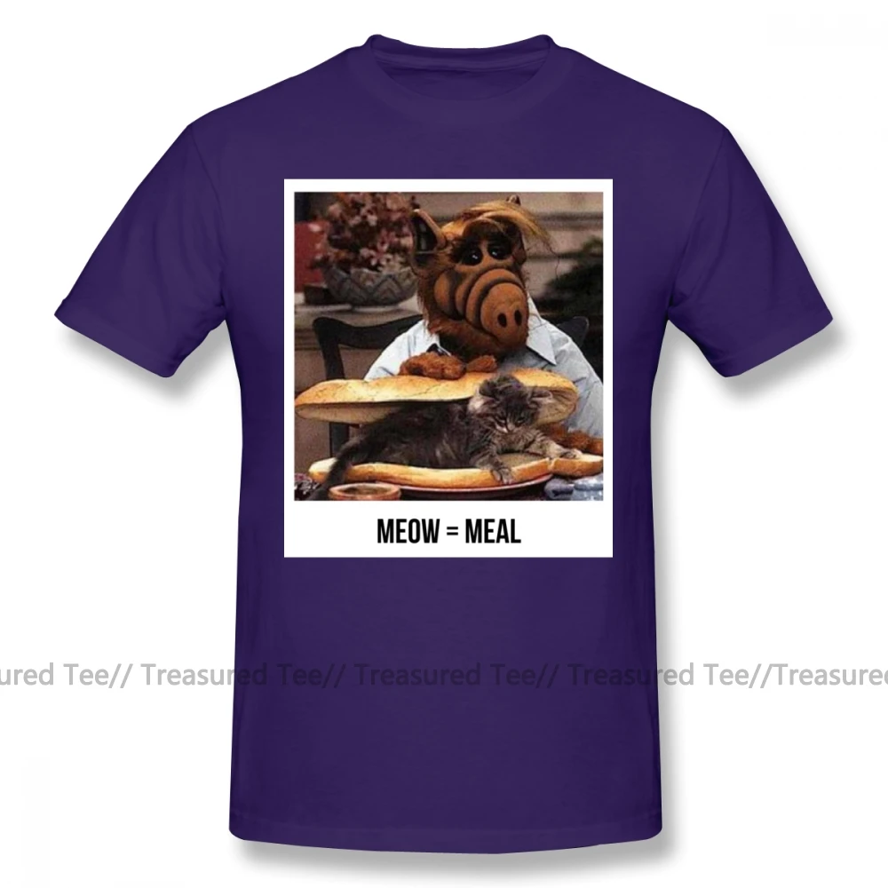 Purple Alf футболка Meow с коротким рукавом, футболка с принтом, мужская Милая пляжная Повседневная футболка из 100 хлопка размера плюс 4XL 5XL - Цвет: Purple