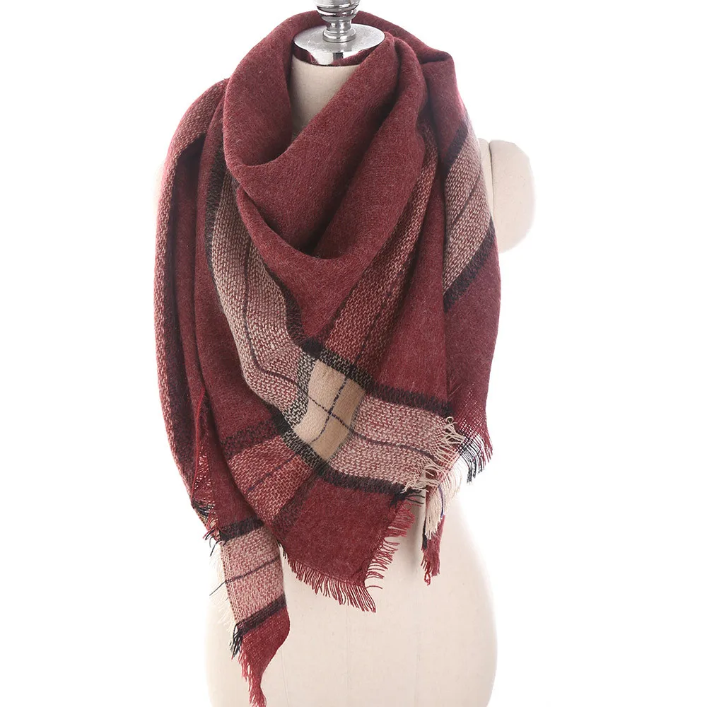 Модный женский зимний шарф однотонный теплый Женская шаль вязаные треугольные