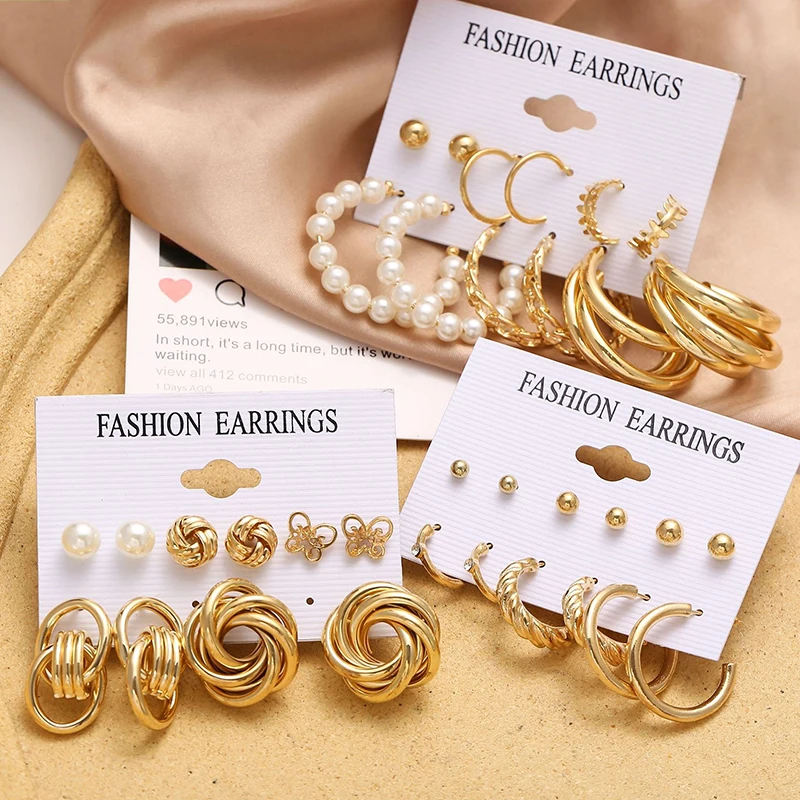 

Fashion Vintage Geometric Gold Metal Earrings Set Tassel Pearl Acrylic Hoop Earrings for Women Hip Hop Rock Punk Jewelry Gifts