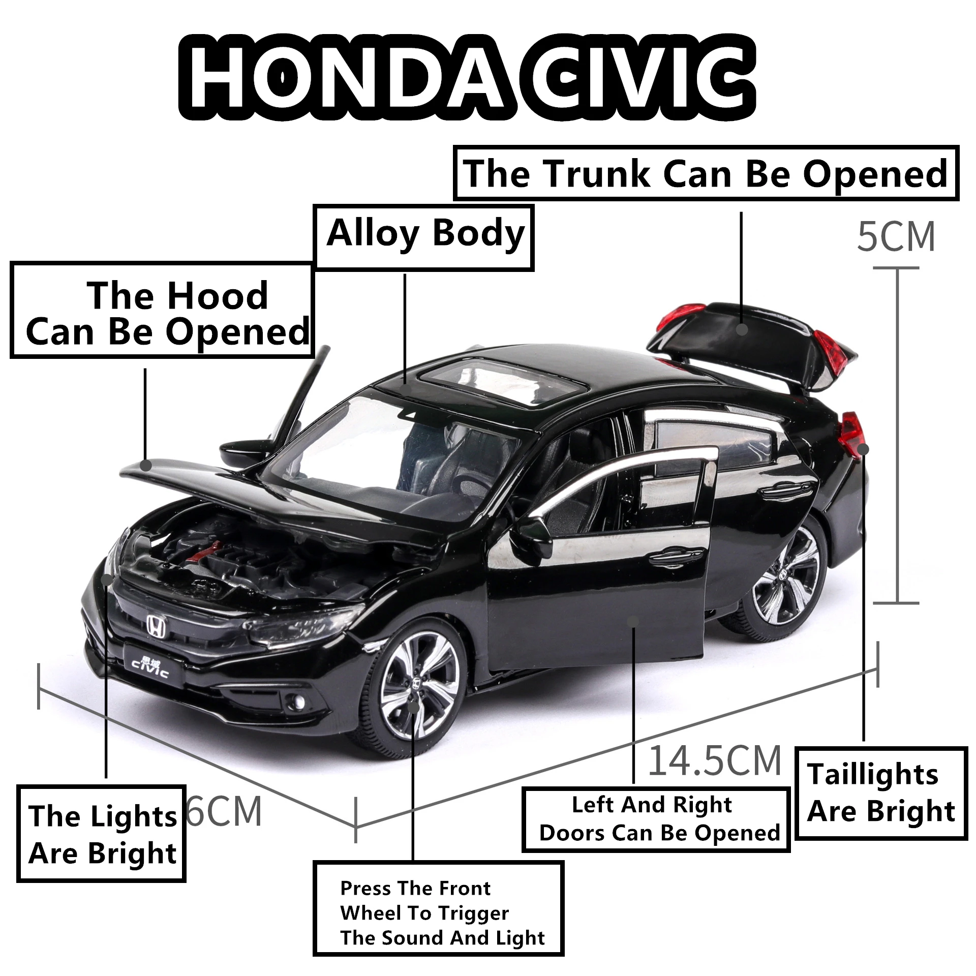 1:32 Honda Civic со звуком и светильник открывающая дверь сплав детская игрушка модель