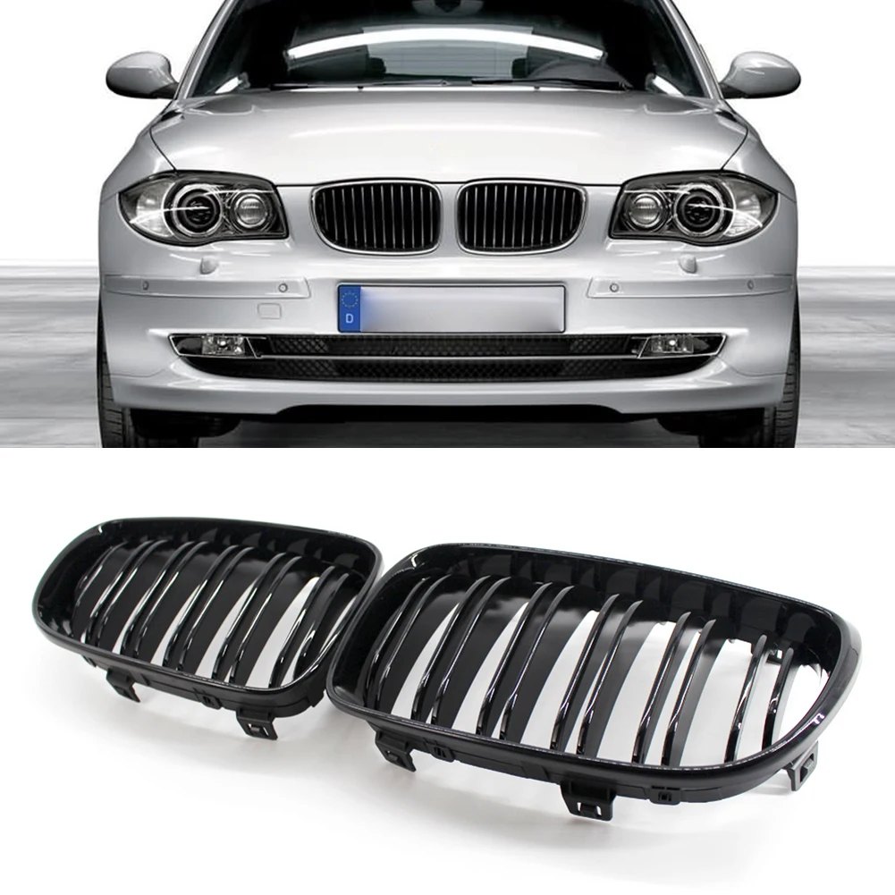 

1 пара почек решетка гриль двойная планка черный глянец для BMW E81 3-дверный E87 5 дверей 51137166439, 51137322209 автомобильные аксессуары