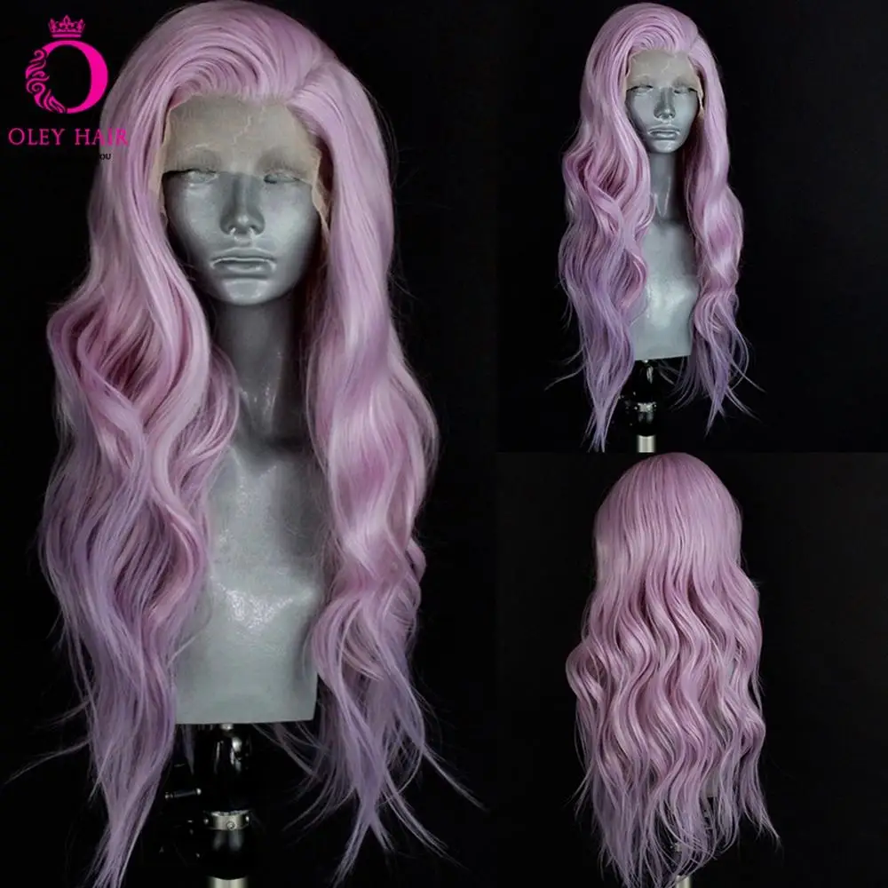 Loose Wave Purple Synthetic Lace Front Wig Heat Resistant Glueless Wavy Mint Green Wig Daily Cosplay Wigs For Black Women OLEY