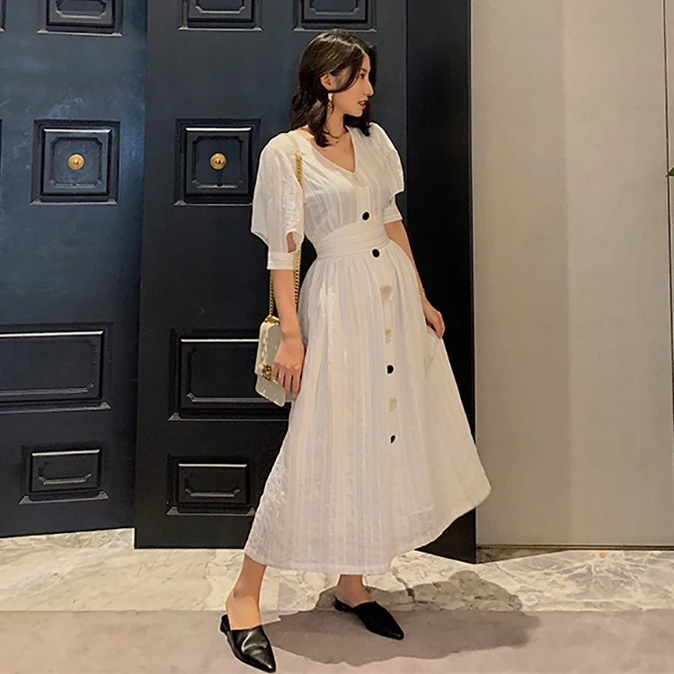 Элегантное Вечернее Платье во французском стиле белое платье в полоску с рукавом