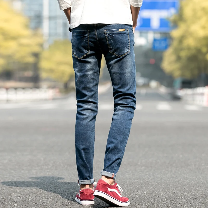 Джинсы мужские стрейчевые легкие тонкие синие джинсовые брюки модные штаны лето