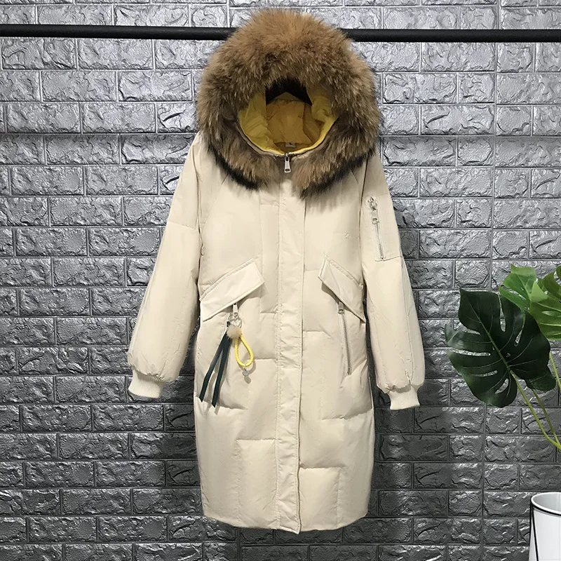 Длинные женские пуховики Корейская версия свободные модные теплые с большим