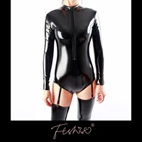 ftshist patent leather bodysuit one piece with zipper shiny faux leather sukumizu japanese school swimsuit solid color tights