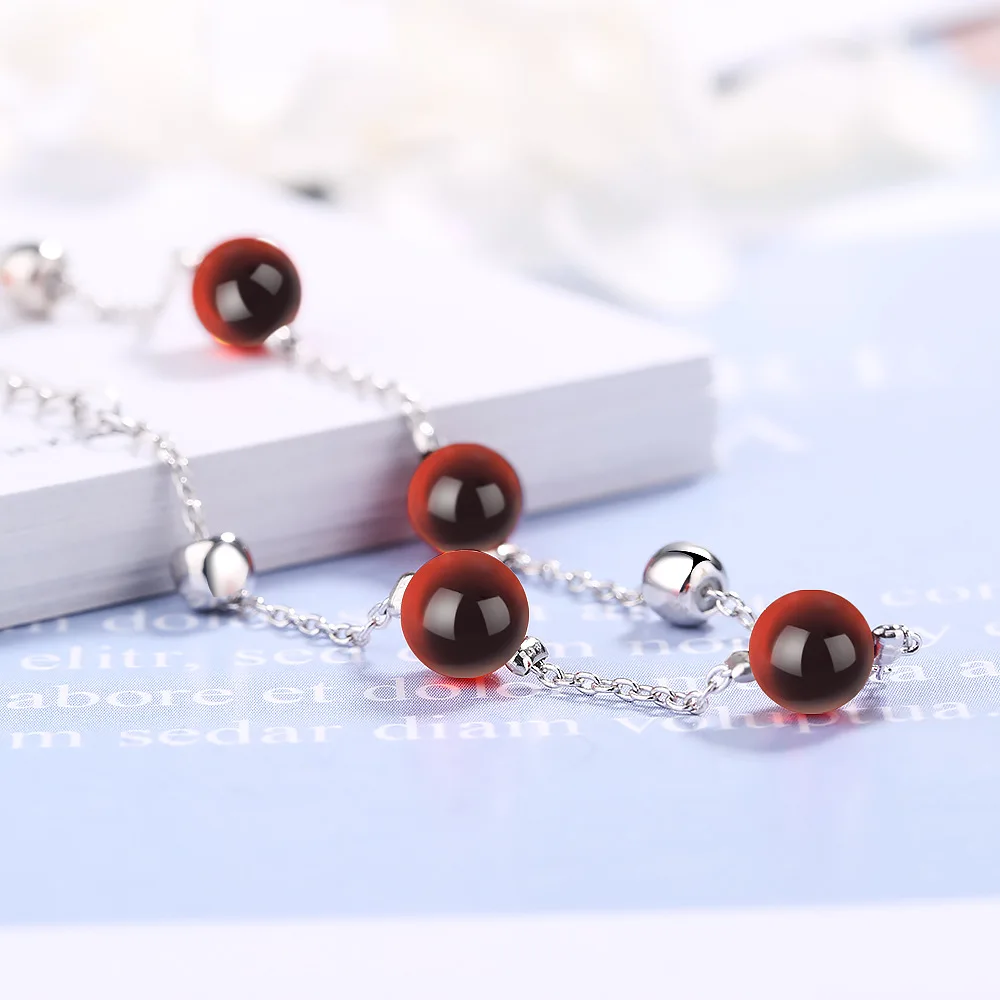 MEETSOFT Новая мода 925 серебряные аксессуары трендовые гранатовые браслеты для