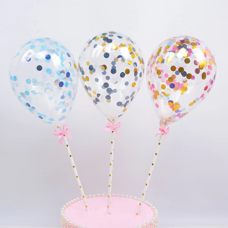 Украшение для торта латексный прозрачный с бантом и блестками воздушный шар