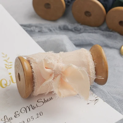 Rose Petal 2 ''x 1,5 ярдов изношенный шифон край ленты с катушкой ручной работы лента с бахромой Свадебный Пригласительный букет подарочная упаковка плоские пластины - Цвет: Rose Petal
