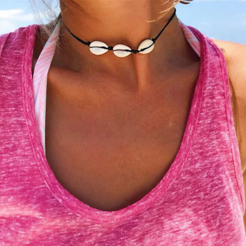 

Bohemia Ethnic Style Natural Seashell Chokers Hand Weave Rope Chain Femme Necklaces Summer Jewelry Accessory For Women collares