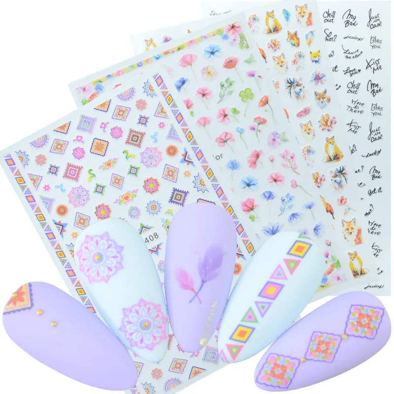 

1Pc Geometric Nail Decals 3D Ultra thin Back Gummed Nail Disign Self-adhesive Transfer Stickers For Nails DIY Art Nails Stickers