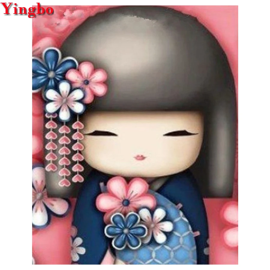

Full Round Diamond Embroidery Japan Dolls Picture Of Rhinestone Mosaic Diamond Painting Full Square Diy Needlework Cartoon Girl